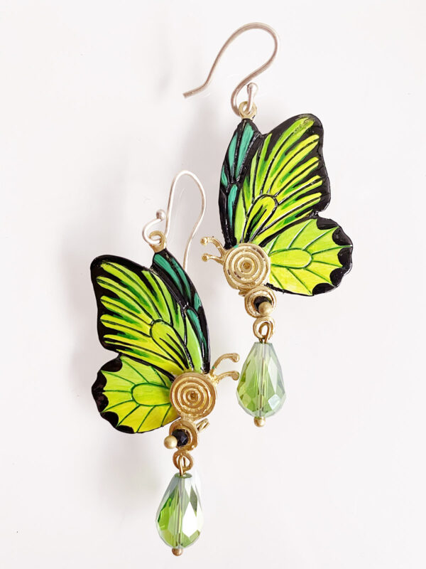 Butterfly Earrings Green - Handcrafted - Jewelry Art by Mim - Mitzie Mee Shop EU