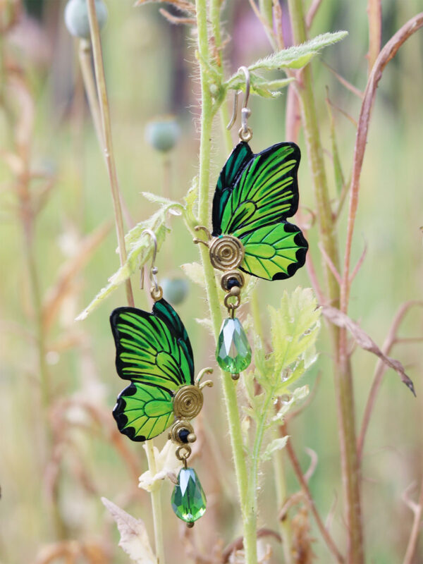 Butterfly Earrings Green - Handcrafted - Jewelry Art by Mim - Mitzie Mee Shop EU