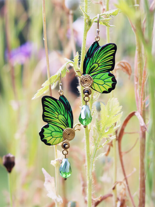 Butterfly Earrings Green - Handcrafted - Jewelry Art by Mim - Mitzie Mee Shop EU