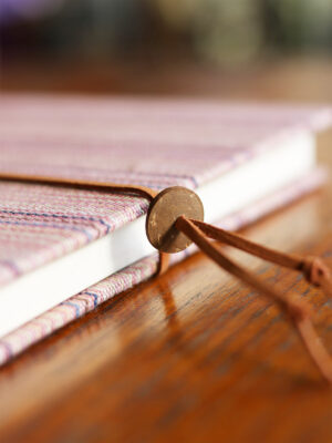 Pink Handcrafted Notebook with Handwoven Cotton Cover and Leather Strap - Mitzie Mee Shop EU